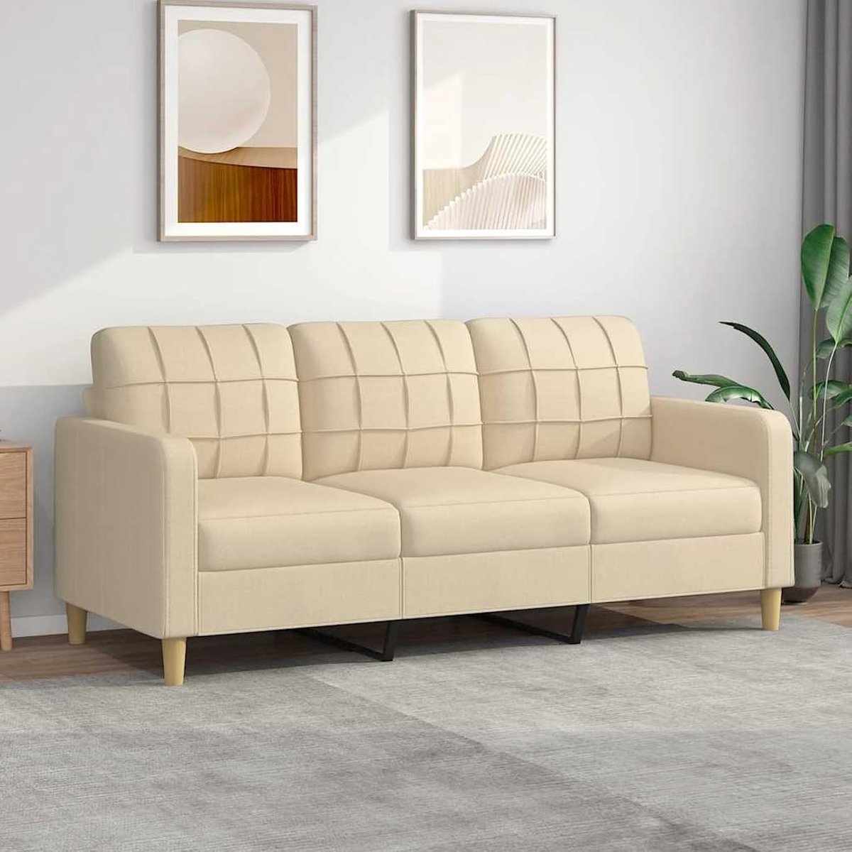 3-zitsbank, crème, 180 cm, stof, gestoffeerde bank, zitgroep, bank voor woonkamer, appartement, kantoor, logeerkamer, 359101