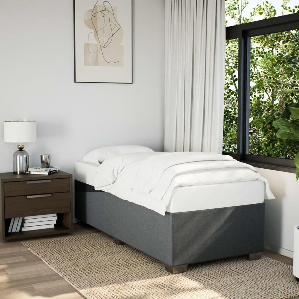 Polyester lattenbodem bedframe eenpersoons donkergrijs 80x200 cm