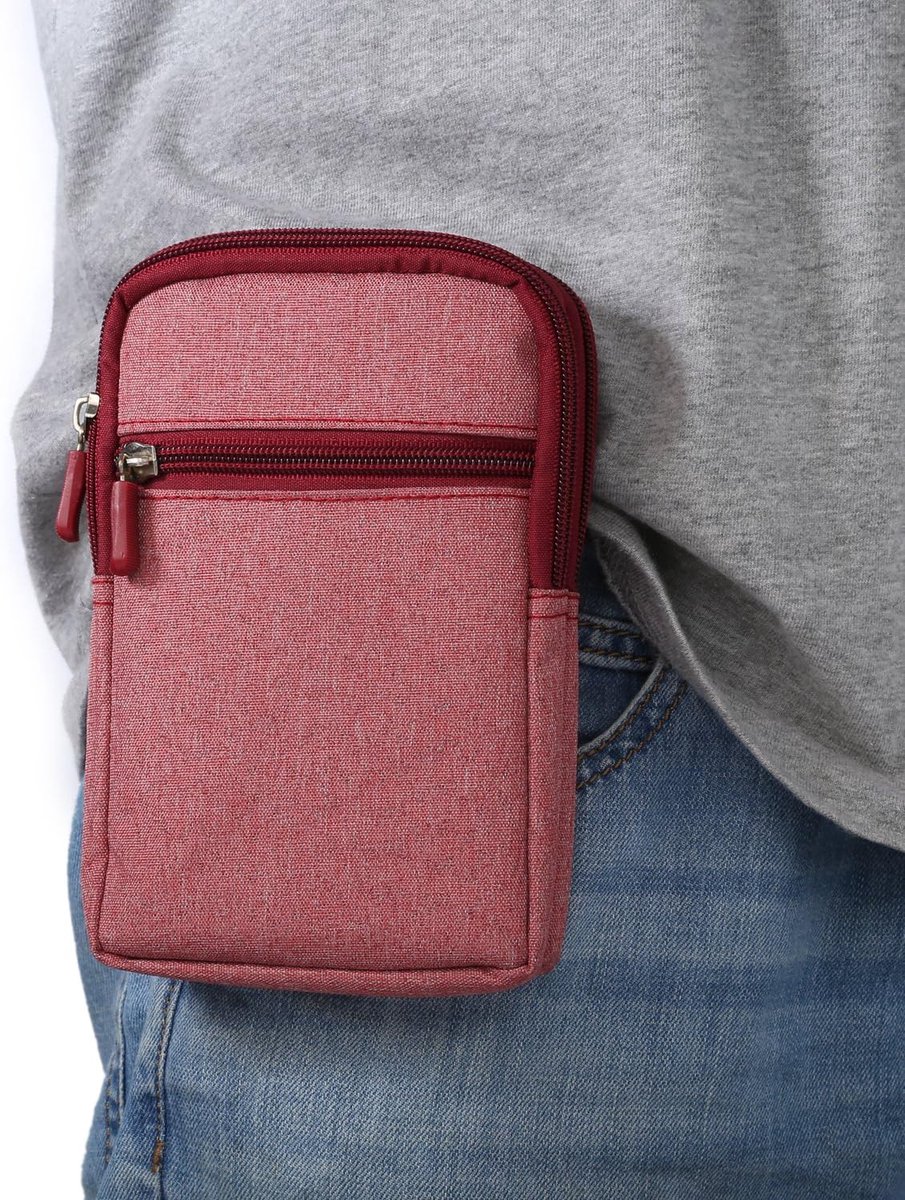 Heuptas voor heren, met kaartvak, verticale heuptas, klein, uniseks, telefoontasje met riemlus, smartphoneriem, hoes, houder, universeel, camping, wandelen, buiktas, portemonnee