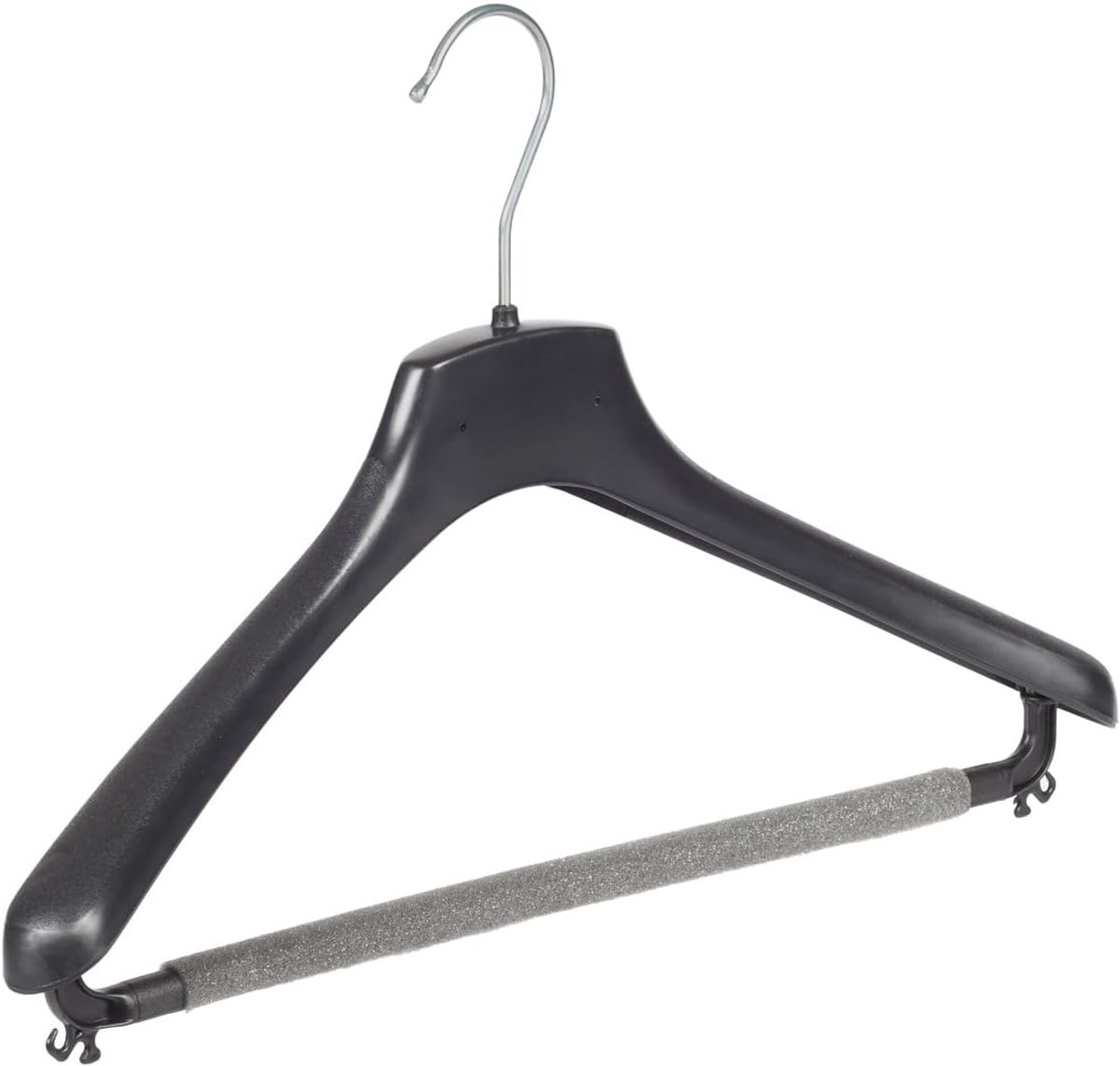 Kleerhanger, Mantelhanger, Kostuumhanger, Jassenhanger, set van 20 Stuks, Kunststof, Zwart, Broeklat met Schuim, Brede schouders, 360° Draaibare Haak, 40 cm (FR40/BS_00/20)
