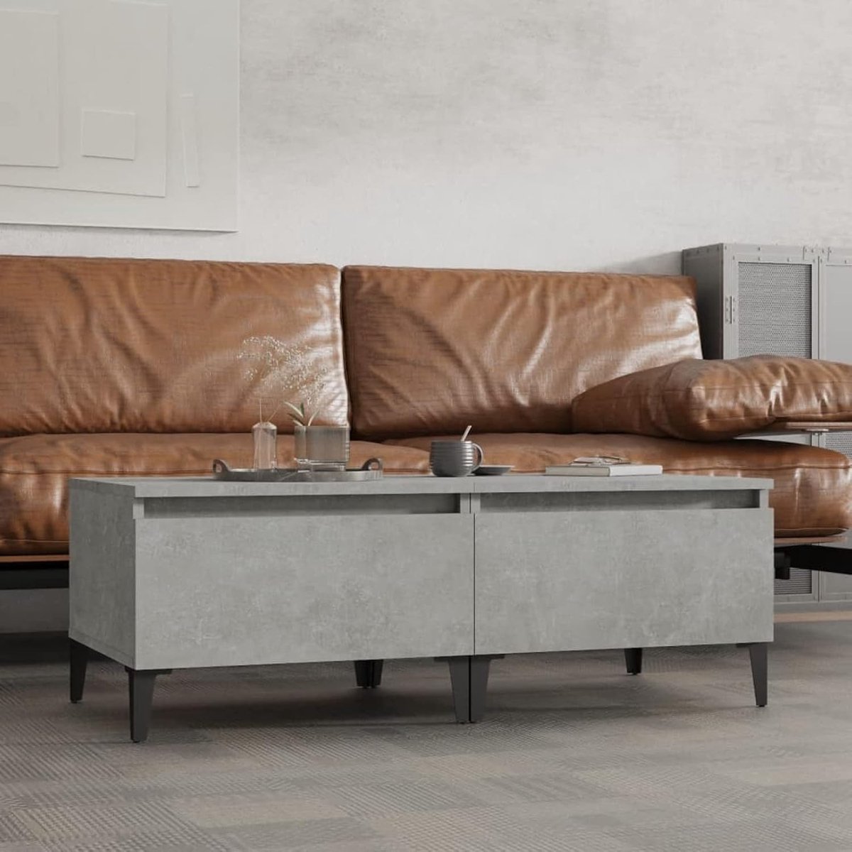 Koffietafel, woonkamer, modern, van spaanplaat en metaal, met schuifladen 50 x 46 x 35 cm, salontafel voor moderne bank, salontafel met laden, 2 stuks