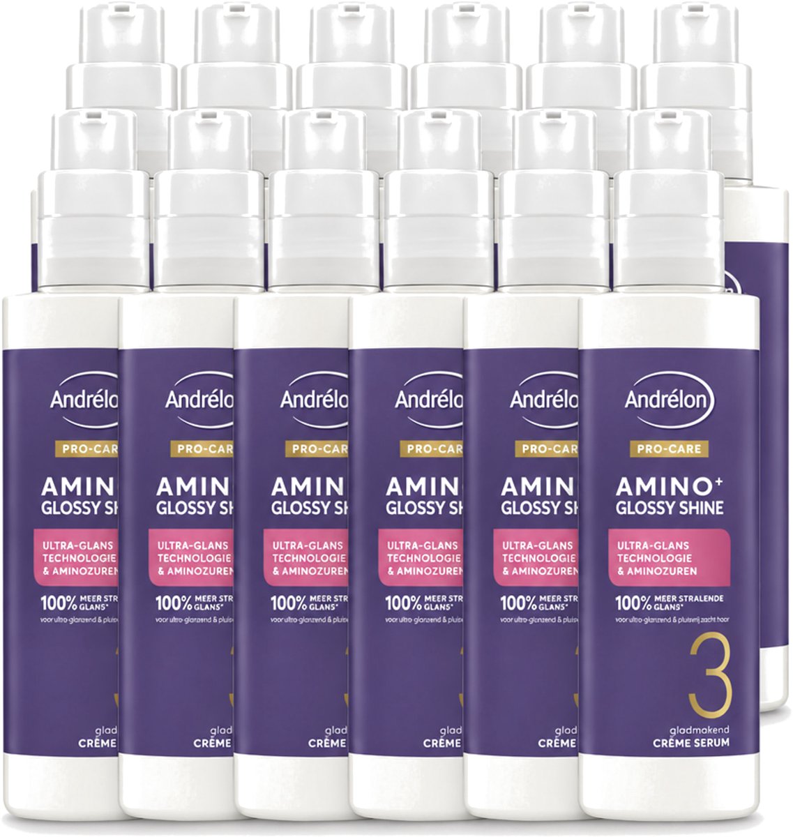 12 x Andrélon – Crème Serum – Pro Care Amino+ Glossy Shine – 200 ml - Voordeelverpakking - 12 stuks