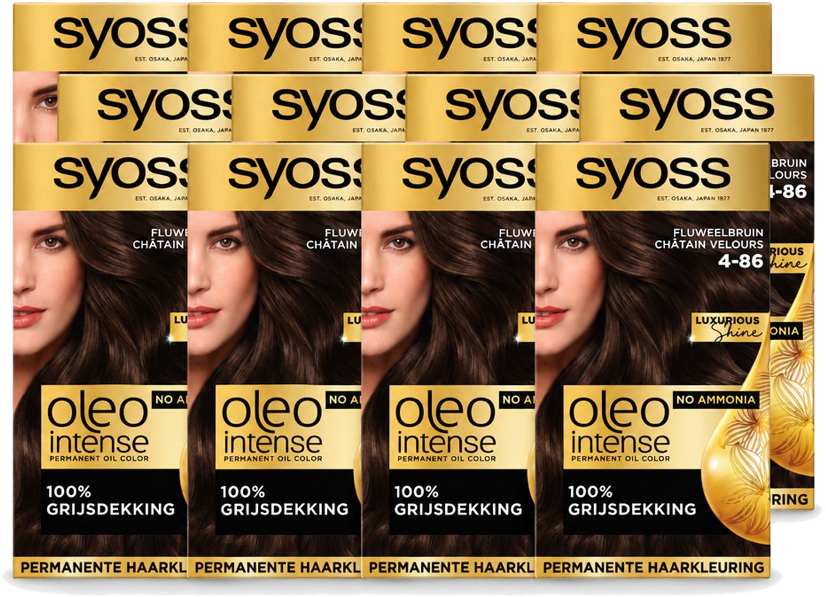 12 x SYOSS - Oleo Intense 4-86 - Haarverf - Permanente Haarkleuring - Fluweelbruin - Langdurige Kleur - Voordeelverpakking - 12 stuks