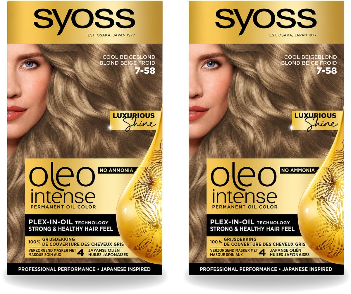2 x SYOSS - Oleo Intense 7-58 Cool Beige Blond - Haarverf - Zonder Ammoniak - Grijsdekking - Langdurige Kleur - Voordeelverpakking - 2 stuks