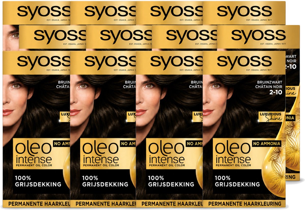 12 x SYOSS - Oleo Intense 2-10 - Haarverf - Permanente Haarkleuring - Bruinzwart - Langdurige Kleur - Voordeelverpakking - 12 stuks