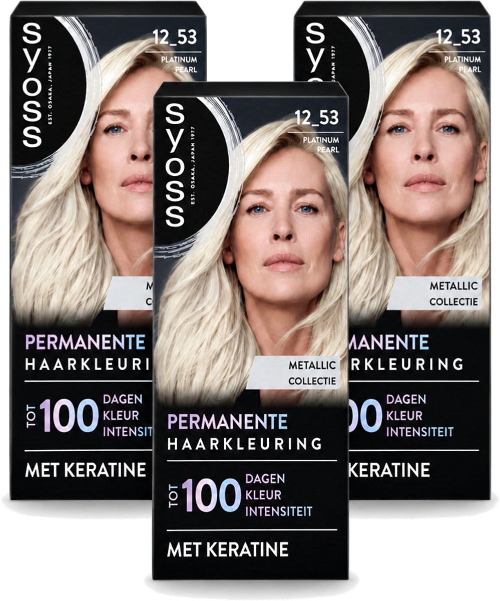 3 x SYOSS - Coloration 12-53 Platinum Pearl - Haarverf - Grijsdekking - Vermindert Haarbreuk - Voordeelverpakking - 3 stuks