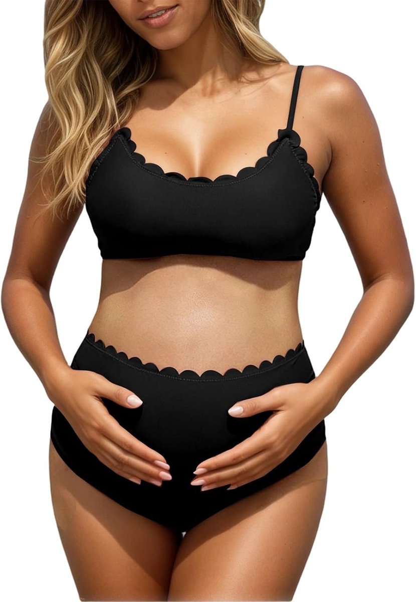 Zwangerschapsbadpak met tailleband, comfortabel bovendeel en bijpassende broek voor zwangere vrouwen