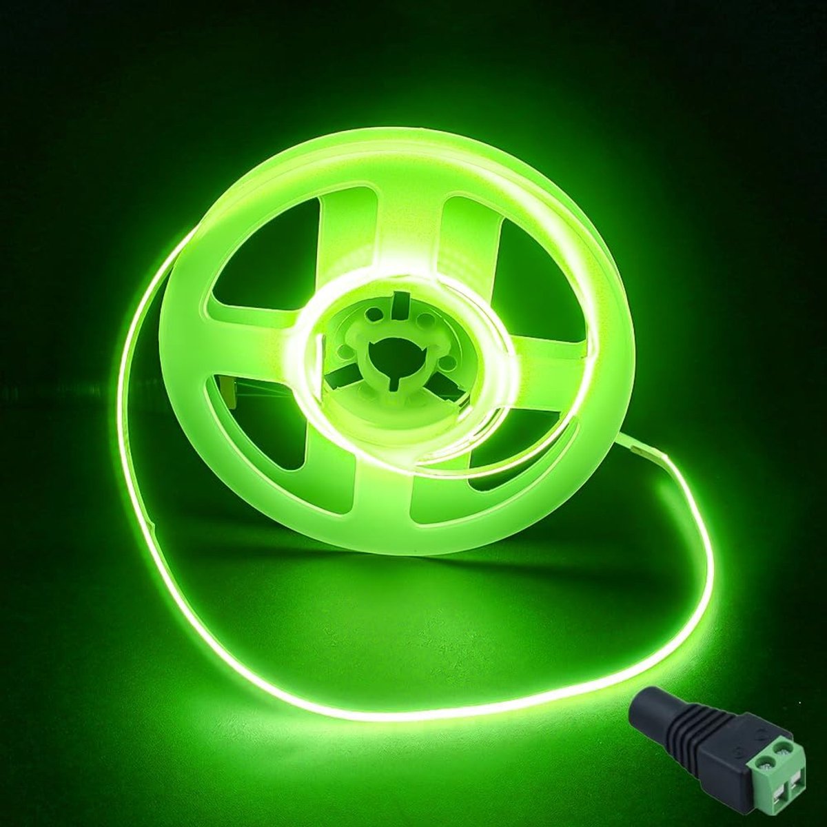 12V COB LED-stroken Groen, 5m flexibele LED-strip strook 2mm brede, 480 LED's/m knipbare LED-lichtstrip voor doe-het-zelfverlichtingsproject in de slaapkamer of keuken (zonder voeding)
