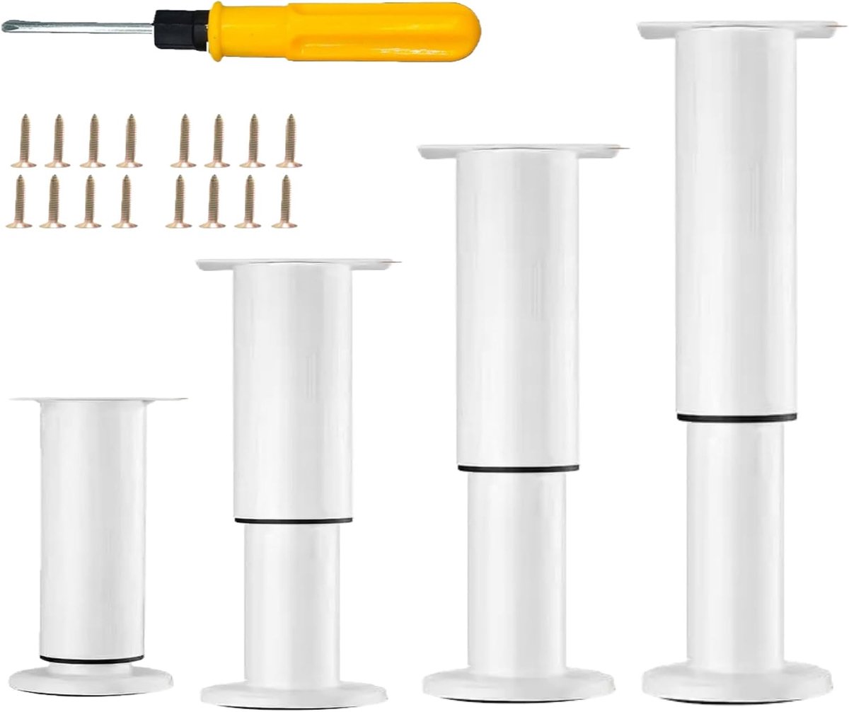 4 Verstelbare Meubelvoetjes,In Hoogte Verstelbare Meubelvoetjes,Metalen Meubelpoten,Krasbestendige Meubelpoten Voor Kasten,Tv-kasten,Bedden (Wit, 20-34 cm)