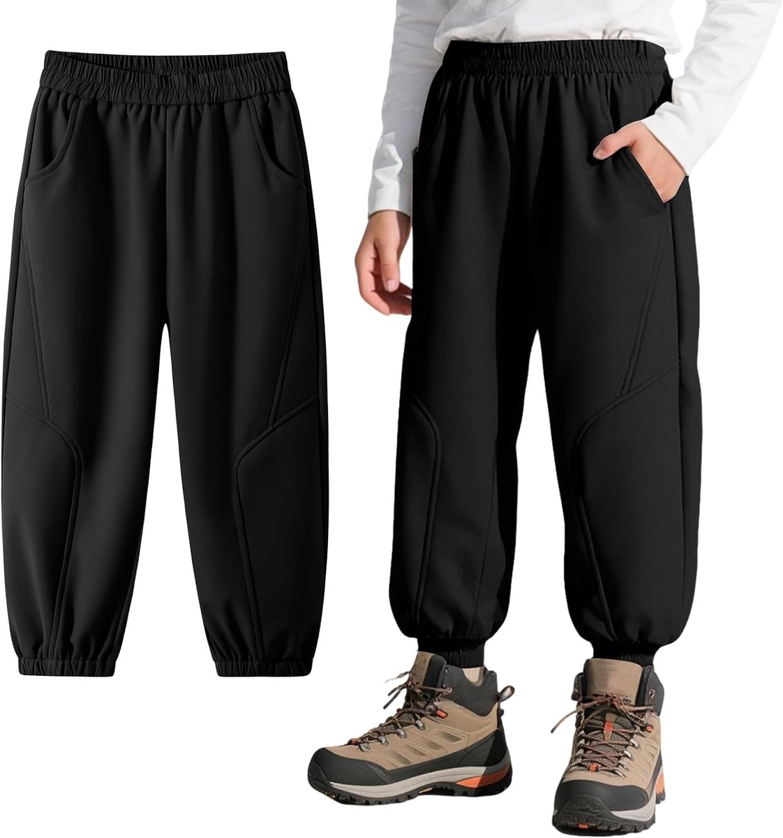 jongens softshellbroek met fleecevoering Kinder winter waterdicht winddicht wandelbroek Licht Warm Elastische tailleband Trekkingbroek Thermobroek Outdoorbroek Sport Modderbroek, maat 116-164