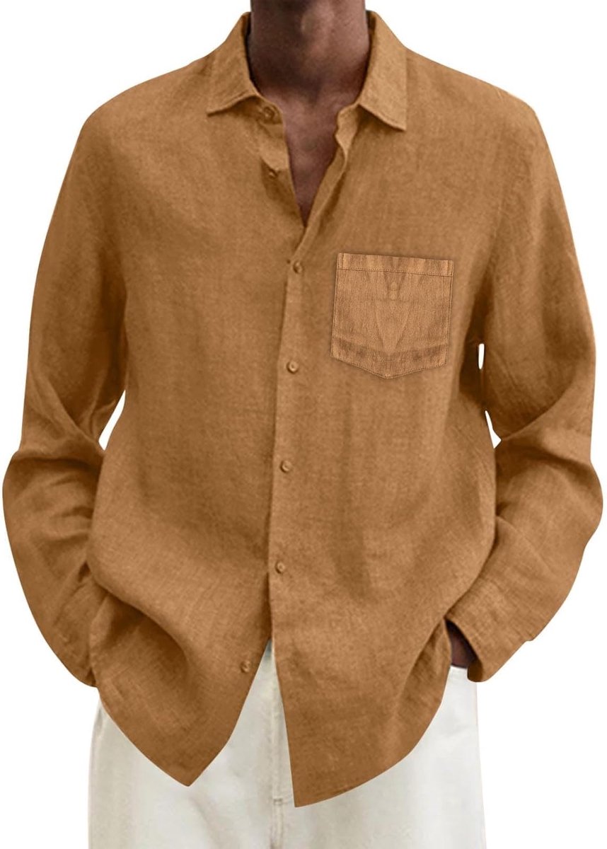 Overhemd heren katoen vrijetijdshemd korte mouwen Henley Slim Fit effen licht A55