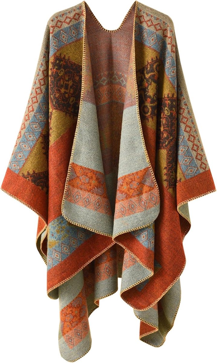 Bedrukte poncho cape oversized sjaal wrap open voorkant vesten deken sjaal jas warme winter 130 x 160 cm