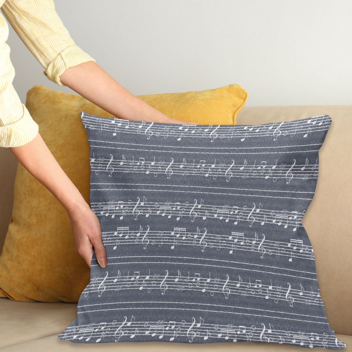 ABAKUHAUS Grijs Sierkussenhoes, Classical Muziek Clay met Noten in Rhythm Jazz Song Melody Treble Clef Afbeelding Print, Decoratieve Vierkante Sierkussenhoes, 50 x 50 cm, Wit Grijs