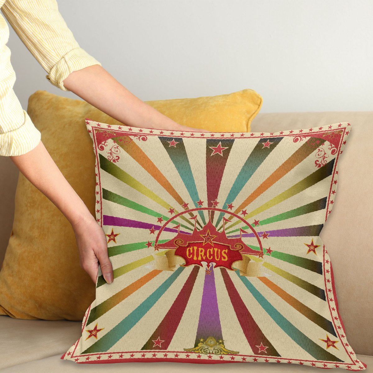 ABAKUHAUS Herfst Herfst Sier Kussen Hoes Set van 2, Grunge Maple Bladeren met Seizoensgebonden Kleuren Thanksgiving Thema Drawing Stijl, Decoratief Vierkant Hoezen voor Bank Bed & Bank, 24"x24", Groen Oranje