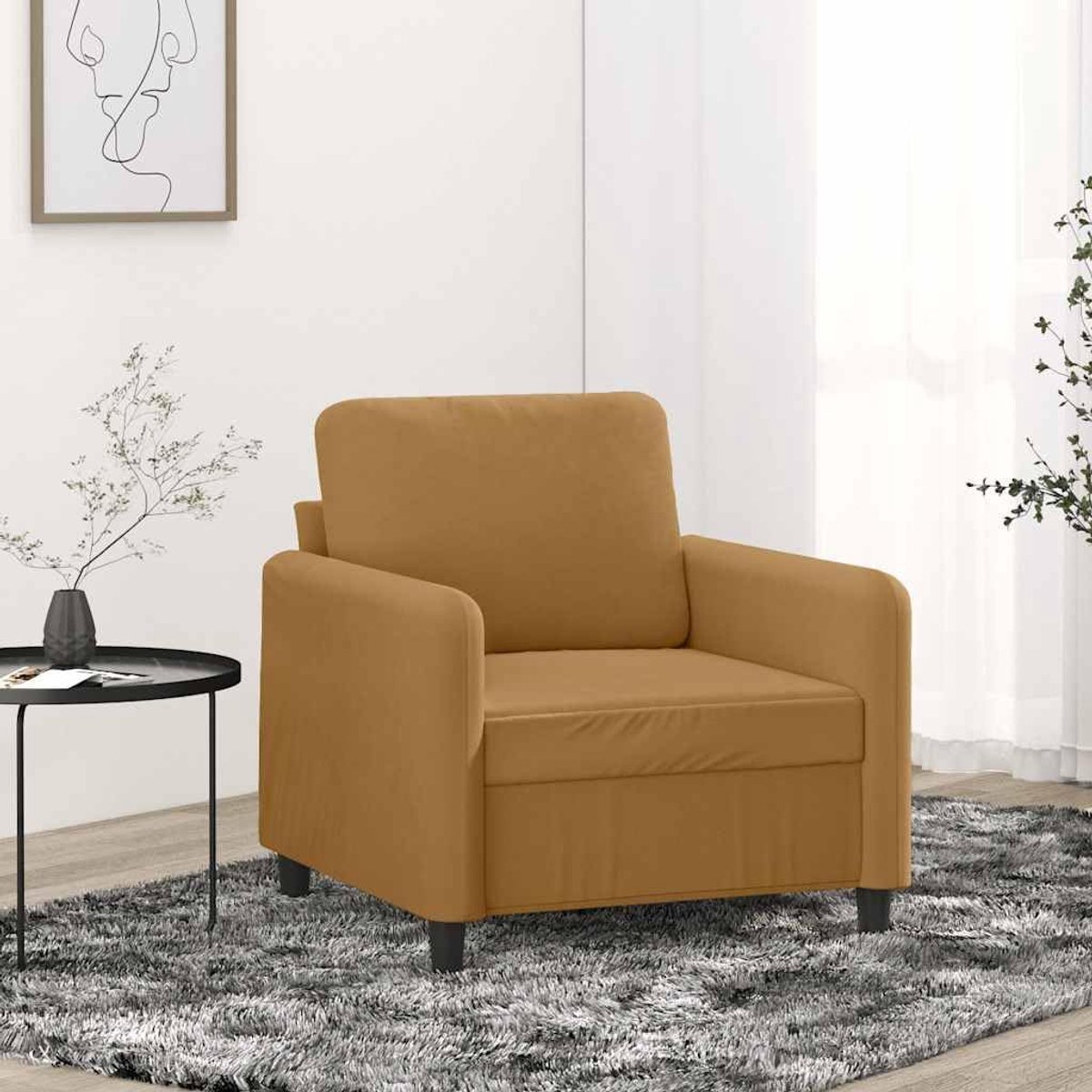 Bruin 60 cm fluweel, zachte velours stof, robuust metalen frame, dik gevoerde zitting, comfortabele leesstoel, modern design