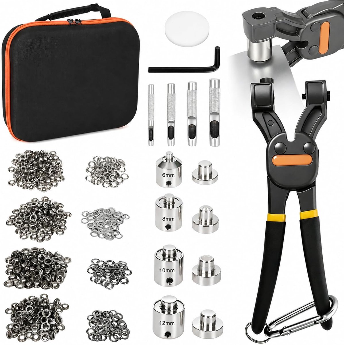 Oogtangset met 400 ogen, 6/8/10/12 mm, professionele gatentang voor leer, stof, dekzeilen, tent, luifels, dubbele richting, klinknageltang met opbergkoffer