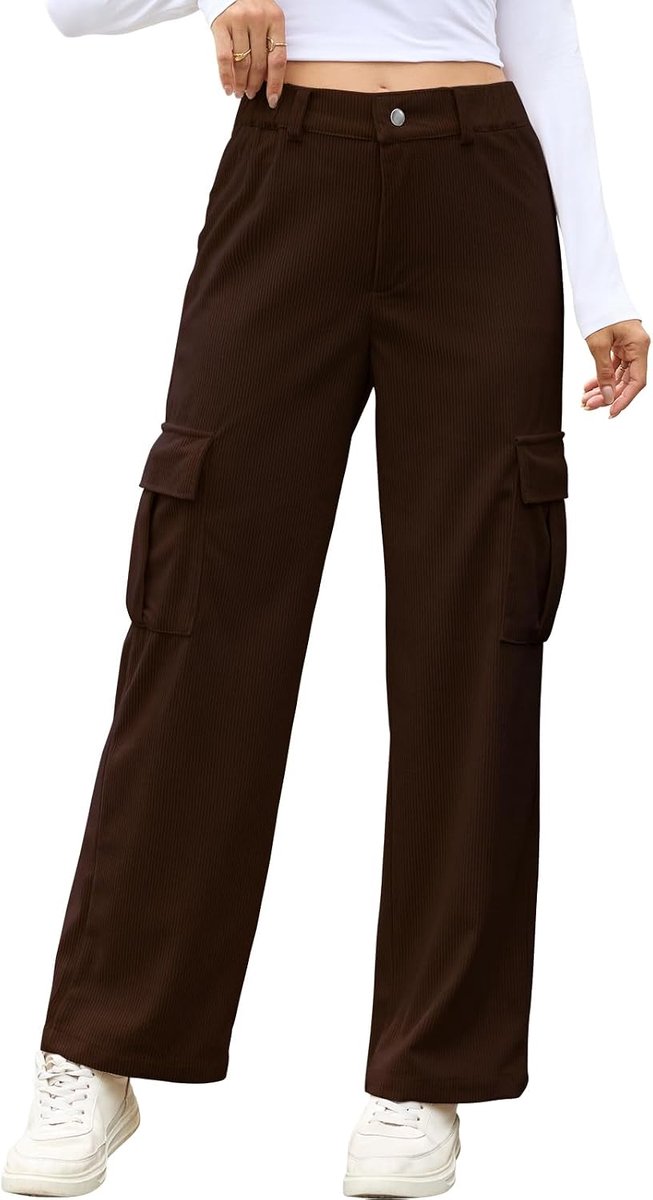 Corduroy broek Elastische hoge taille wijde pijpen broek met zijzakken