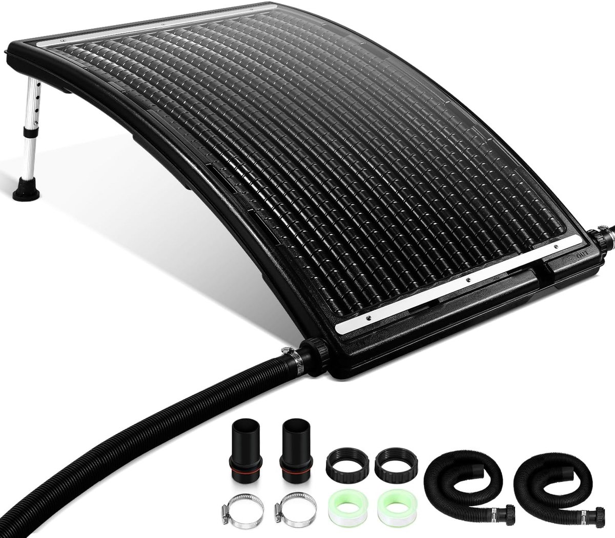 Zwembadverwarming op zonne-energie, zwembadzonnepaneel, 110 x 65 x 15 cm, zonneverwarming, 10.000 l/u, 38 mm aansluiting, uitbreidbaar, zonne-installatie voor warm water, tuindouche