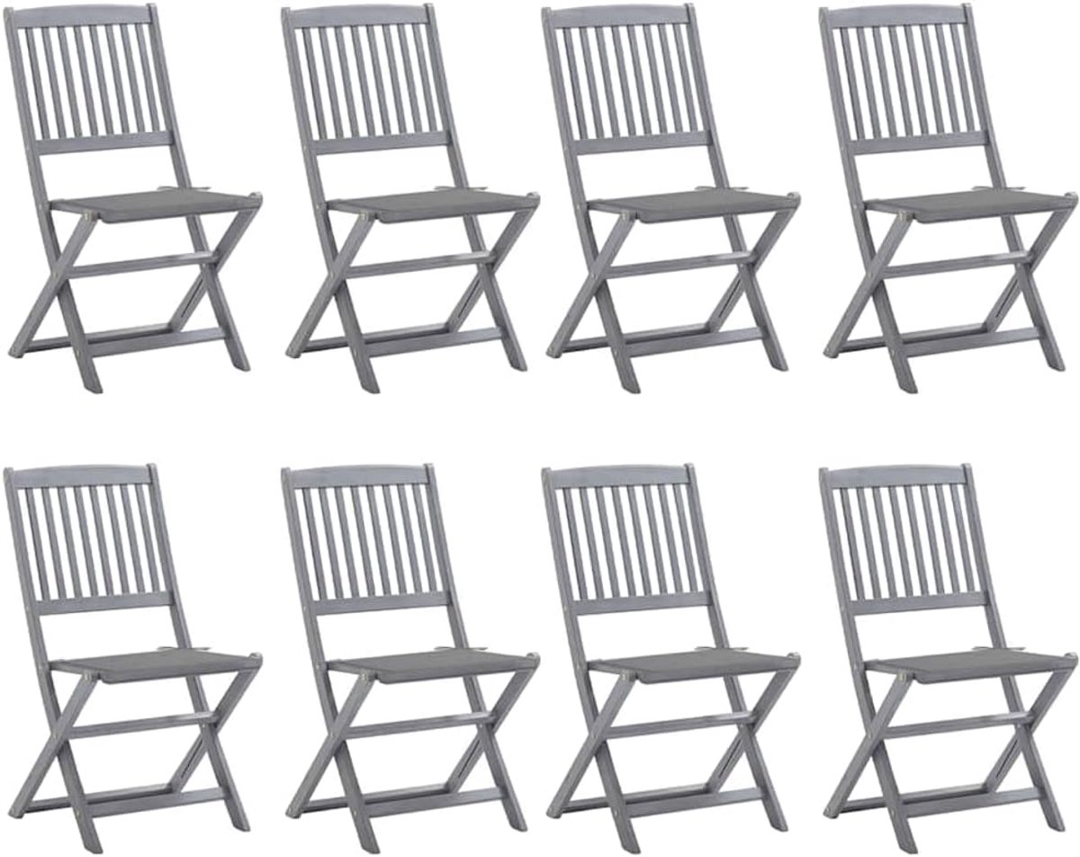 Tuinstoelen met kussens, 8 stuks, acaciahout, grijze terrasstoelen voor terras en terras, belastbaar tot 110 kg per zithoek