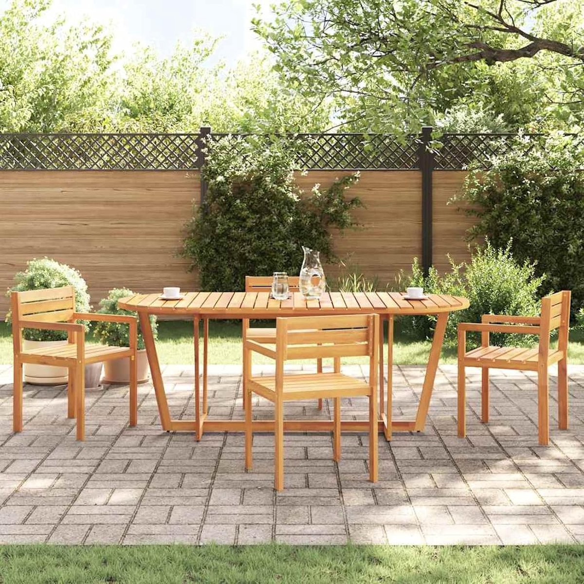 Tuineettafel, ovaal, 200 x 90 x 75 cm, massief hout, acacia, eetgroep, outdoor tuinmeubelset voor terras, balkon, restaurant
