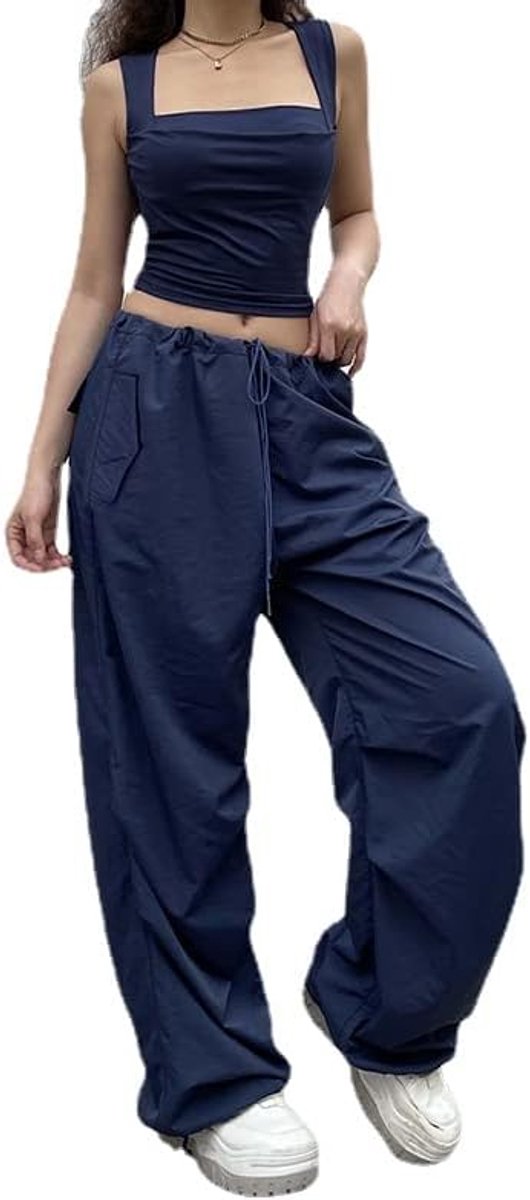 Broek Cargo Broek voor Vrouwen Baggy Harajuku Y2K Broek Fairy Grunge Broek Tops, Blauwe Set (broek + Top), L