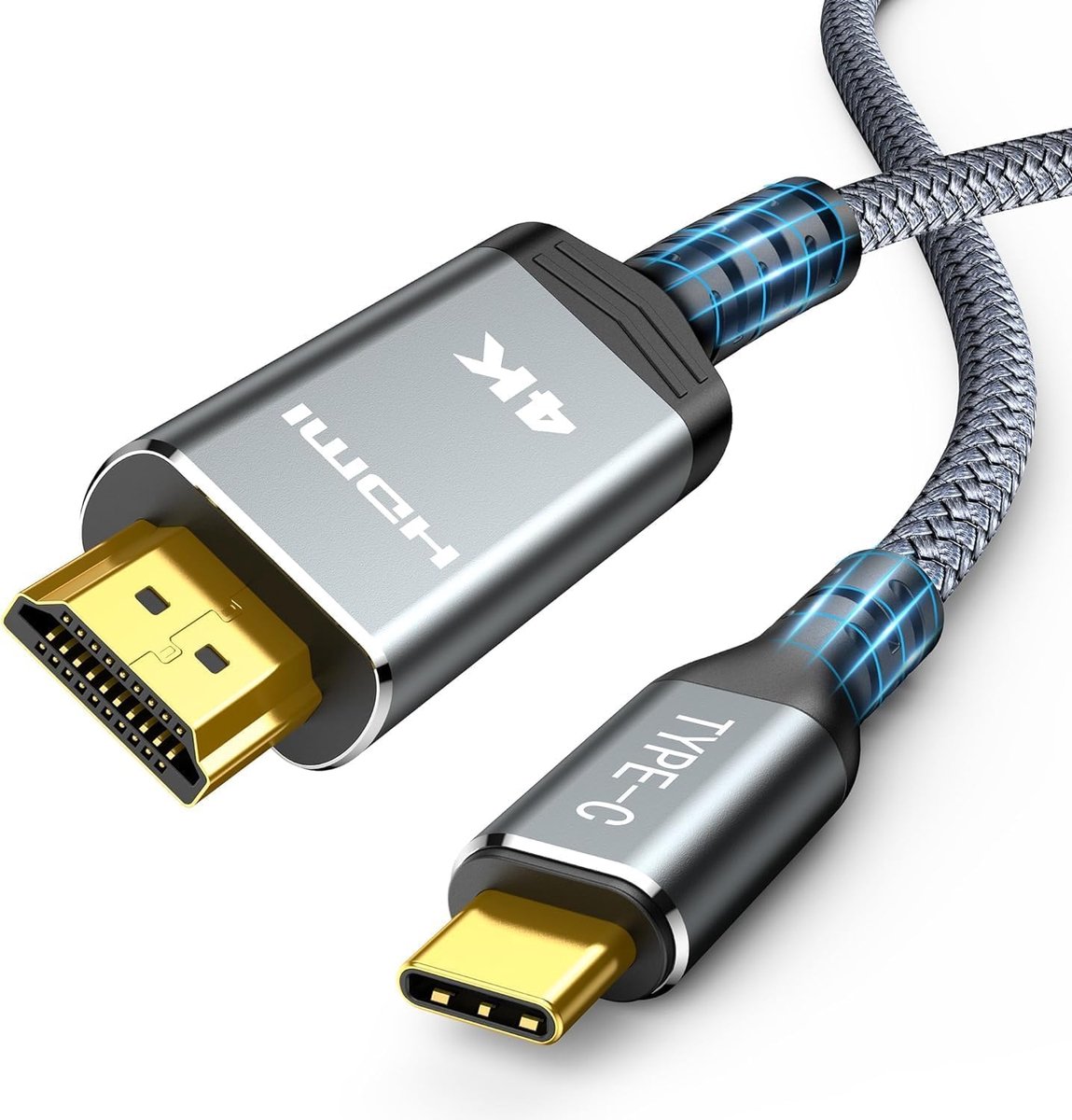 USB C naar HDMI-kabel 1,8 m, USB type C naar HDMI 4K UHD [compatibel met Thunderbolt 3] voor iPhone serie 15, MacBook Pro/Air, Surface Book 2, voor Dell XPS, Galaxy S10/S9 enz.