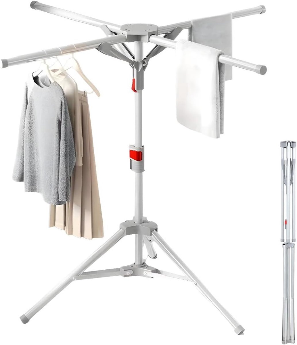 Verrijdbaar kledingrek - Grijs - Verstelbaar 130-180 cm - 4-armig Opvouwbaar Droogrek - Voor Binnen en Buiten