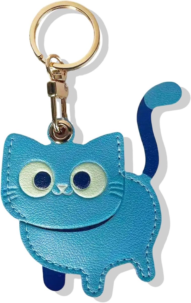 1 x sleutelhanger van leer in kattenvorm, als cadeau (blauw)