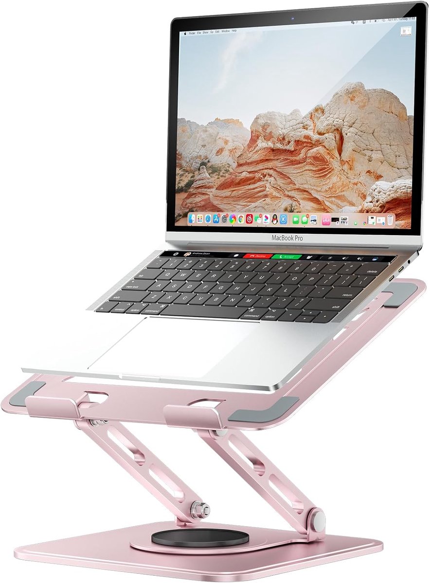 laptopstandaard voor op het bureau, verstelbare computerstandaard met 360° draaibare voet, ergonomische laptopverhoger compatibel met MacBook Pro Air en alle laptops van 10-16 inch (roze)