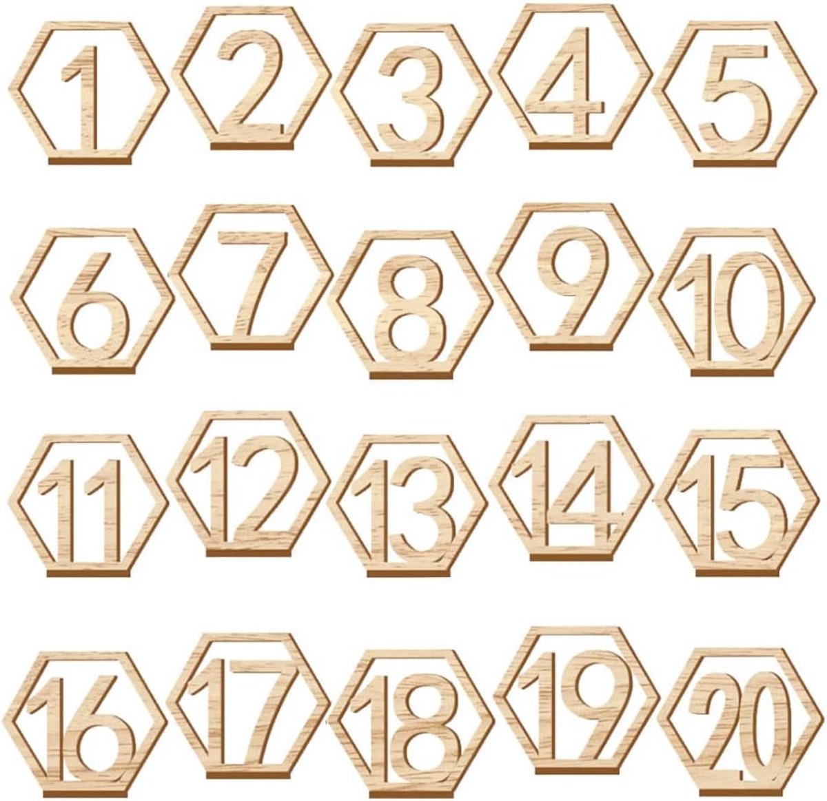 1 tot 20 decoratieve tafelnummers bruiloft houten tafelkaarthouder stoelkaarthouder tafelnummer houder decoratie tafelnummers tafelnummers houten tafelnummers met basis