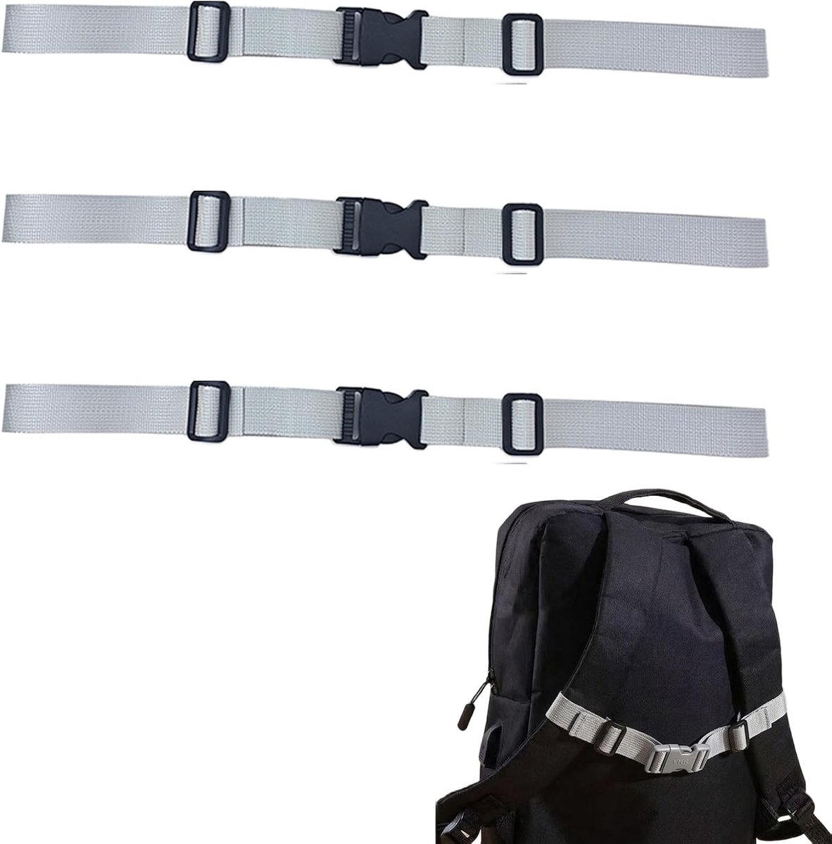 Borstriemen voor rugzak, antislip, verstelbare schouderbanden met snelsluitgesp, accessoires voor trekking en wandelen, 38 x 2,5 cm, lichtgrijs