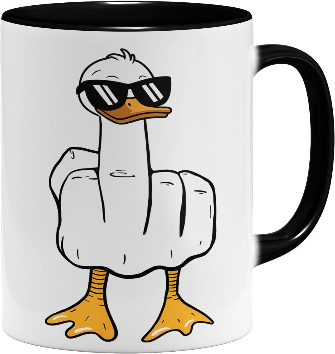Ondeugende middelvinger eend koffiemok met spreuk - Sarcastische spreuk mok met ironie statement - keramische beker - 325 ml - dubbelzijdig bedrukt - zwart