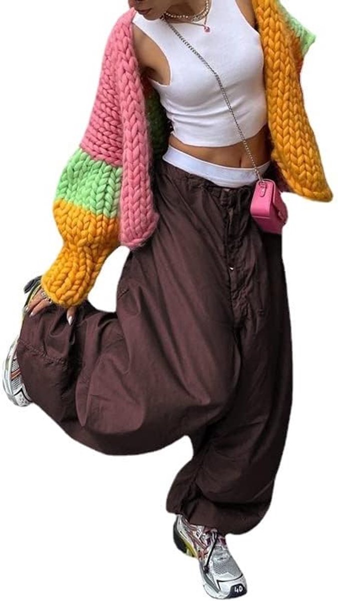 Broek Cargo Broek voor Vrouwen Baggy Harajuku Lage Taille Y2K Broek Grunge Dansbroek, Bruin-b, M