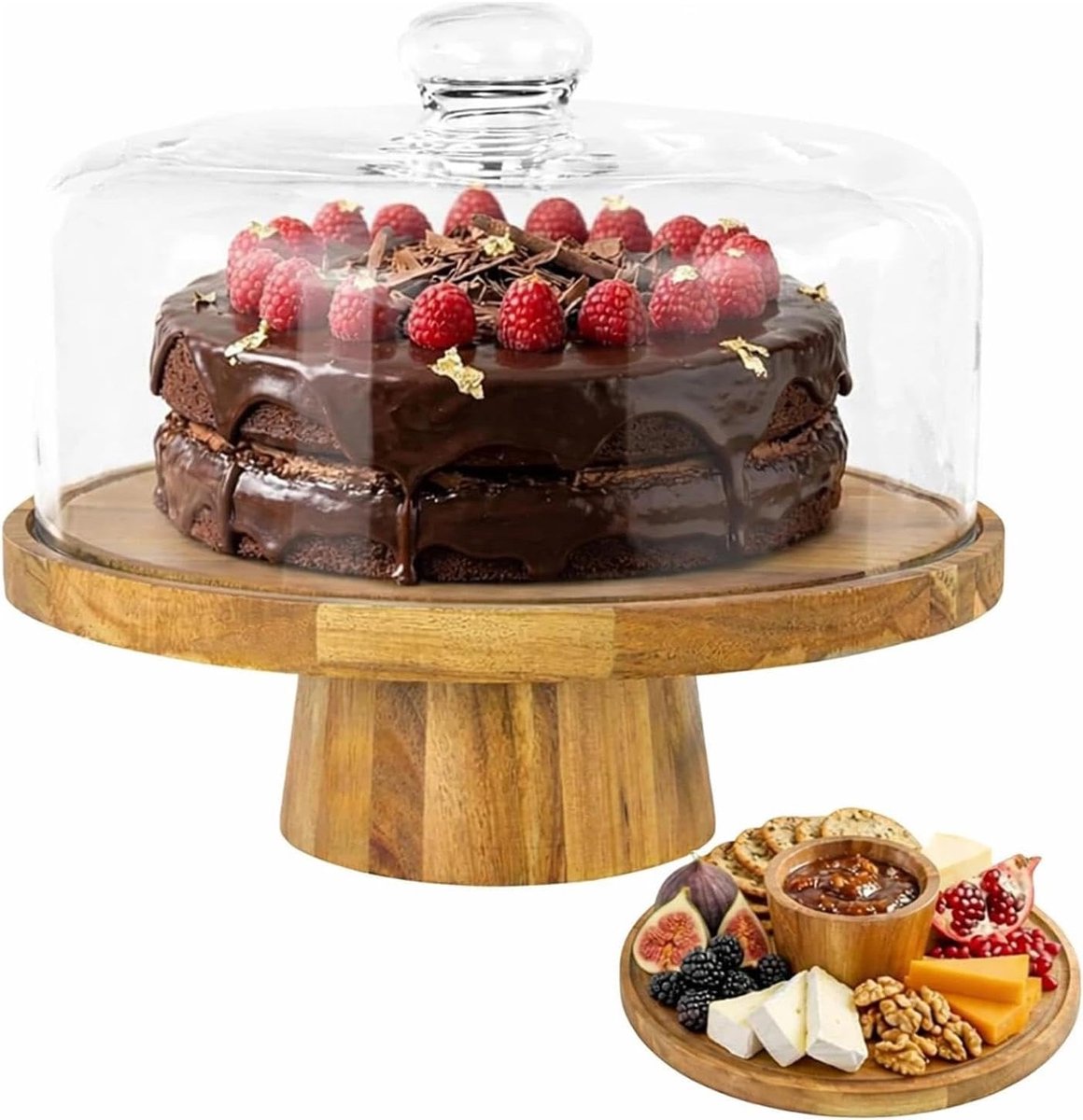Taartbord met deksel, taartplaat met voet, taartplaat, taartstandaard, twee-in-één dessertpresentatieset, geschikt voor keuken, familie, bakkerijen, bruiloften en feesten, 30,5 cm