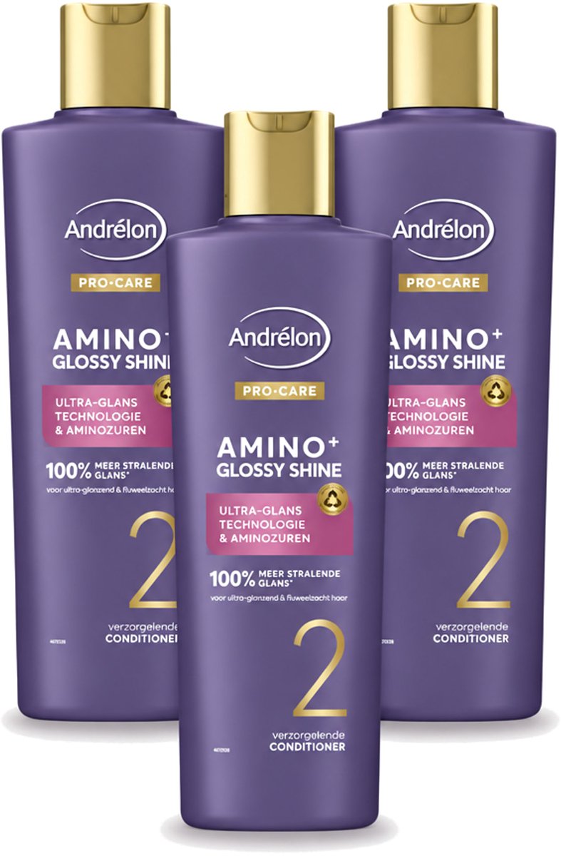 3 x Andrélon – Conditioner – Pro Care Amino+ Glossy Shine – 250 ml - Bulkverpakking - 3 stuks