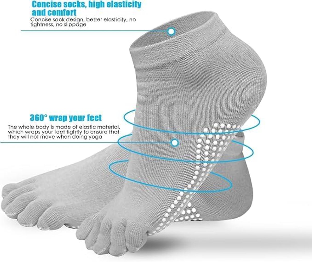 Sokken voor dames en heren, katoen, pilatessokken, antislip sportsokken met rubberen stippen voor yoga, pilates, ballet, dans, fitness, EU 37-42, Meerkleurig., Eén Maat