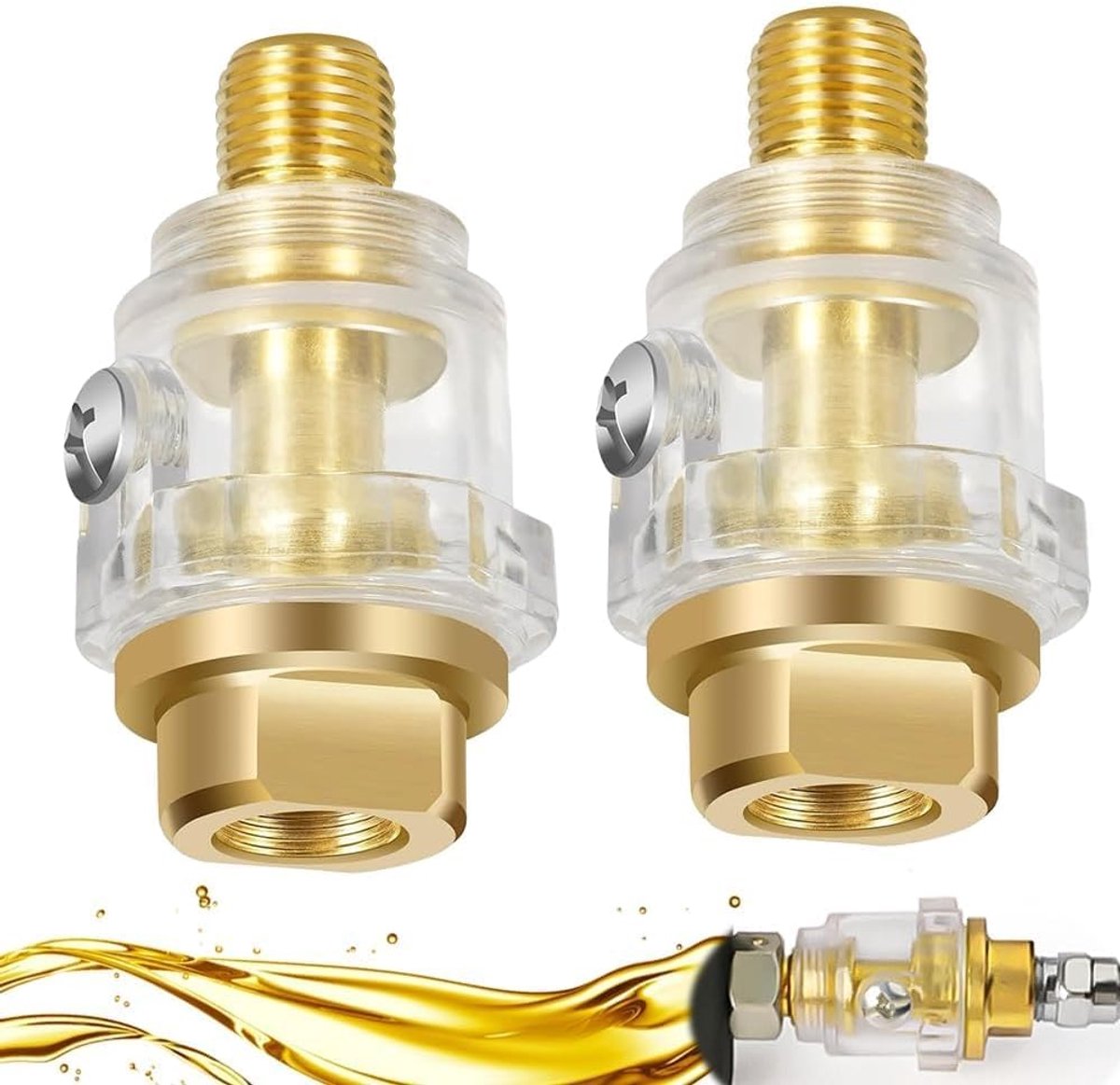 2 stuks automatische olie-persluchtolie, 1/4 BSP pneumatisch accessoire voor persluchtgereedschap, slagmoersleutel, slijper