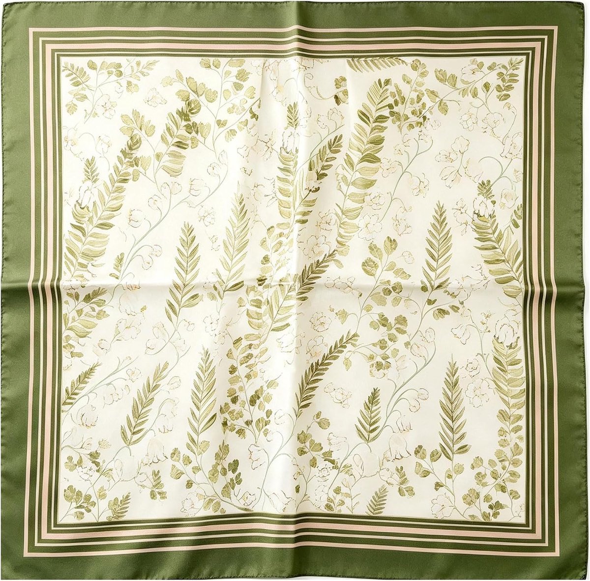 1 x damessjaal, vierkant, groot, van satijn, accessoires van zijde, strandbandana's met klassieke patronen, zijden doek, haardoek voor dames, 90 x 90 cm