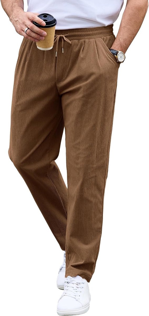 Corduroy vrijetijdsbroek voor heren, regular fit, met trekkoord