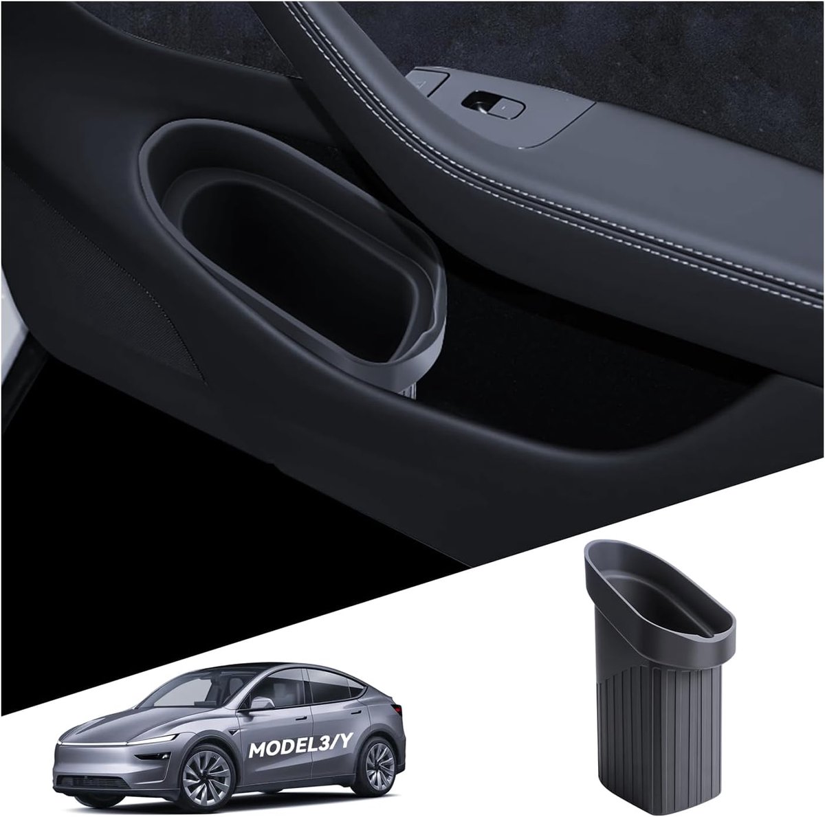 Vuilnisbak voor autodeur voor Tesla Model 3/Y interieur vuilnisbak zijzak zak opbergvak zacht siliconen Tesla Model 3/Y 2016-2026 Highland Juniper accessoires (zwart)