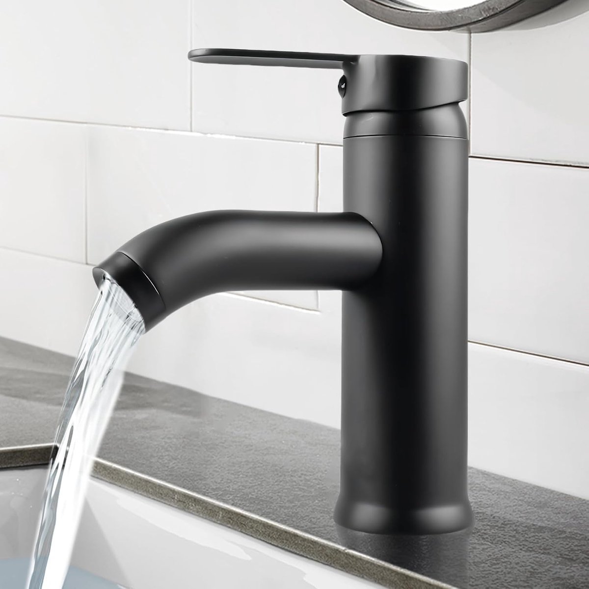Kraan Roestvrij Staal Wastafelkraan voor badkamer, Keramische Ventielkern, Zwart met Dubbele Controle (warm en koud)