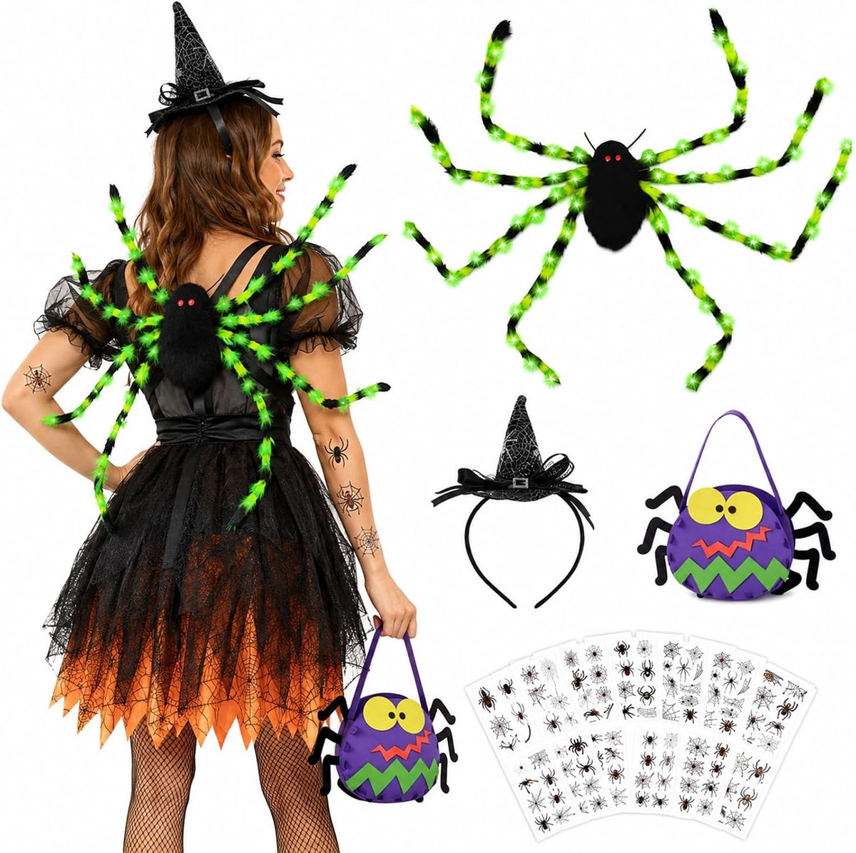 Spinnenkostuum voor kinderen, Halloween-kostuum, spinnenrugzak
