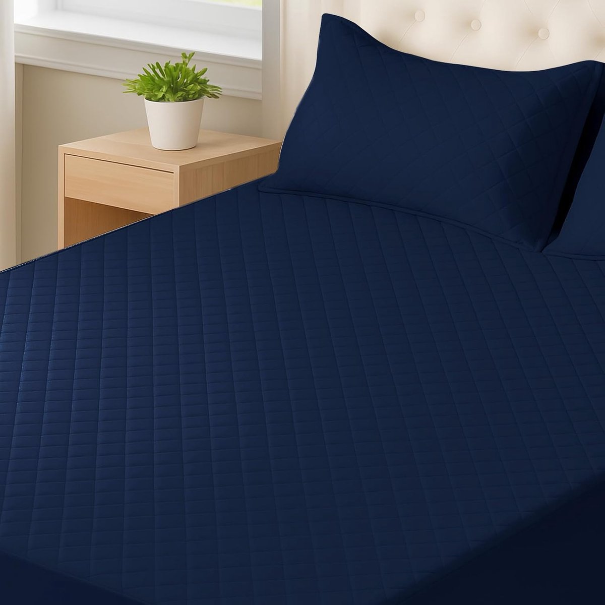 Matrasbeschermer, 90x190cm, Matrasbeschermer Anti Allergie, Mijtdicht, Met Elastiek Rondom, Ademend, Extra Diep, Machinewasbaar, Duurzaam, Afneembare, Donkerblauw
