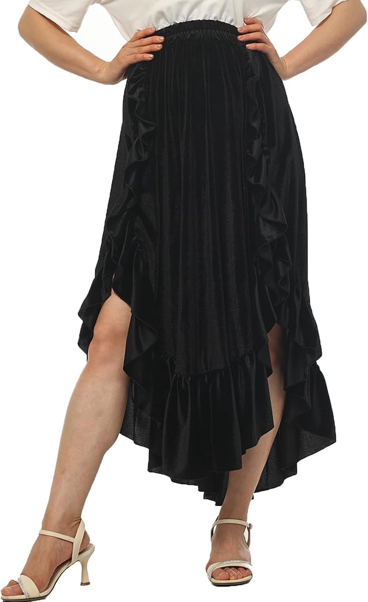 rokken voor dames, fluwelen maxi middeleeuwse renaissancerokken, steampunk, hoog laag ruches rok