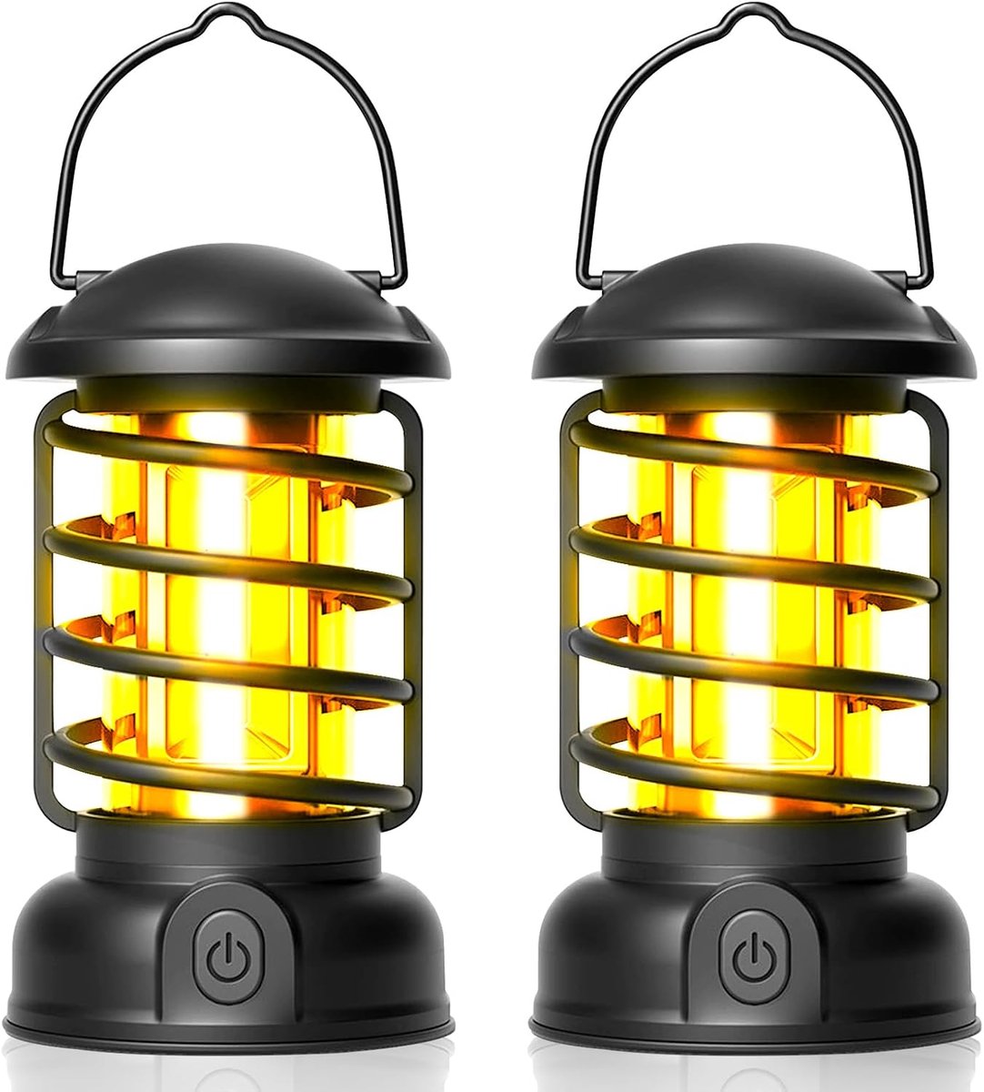 draagbaar, set van 2 stuks, IPX4 waterdicht, dimbare campinglantaarn voor tent, tuin en outdoor, COB-warm licht met 3 helderheidsniveaus, werkt op batterijen, zwart