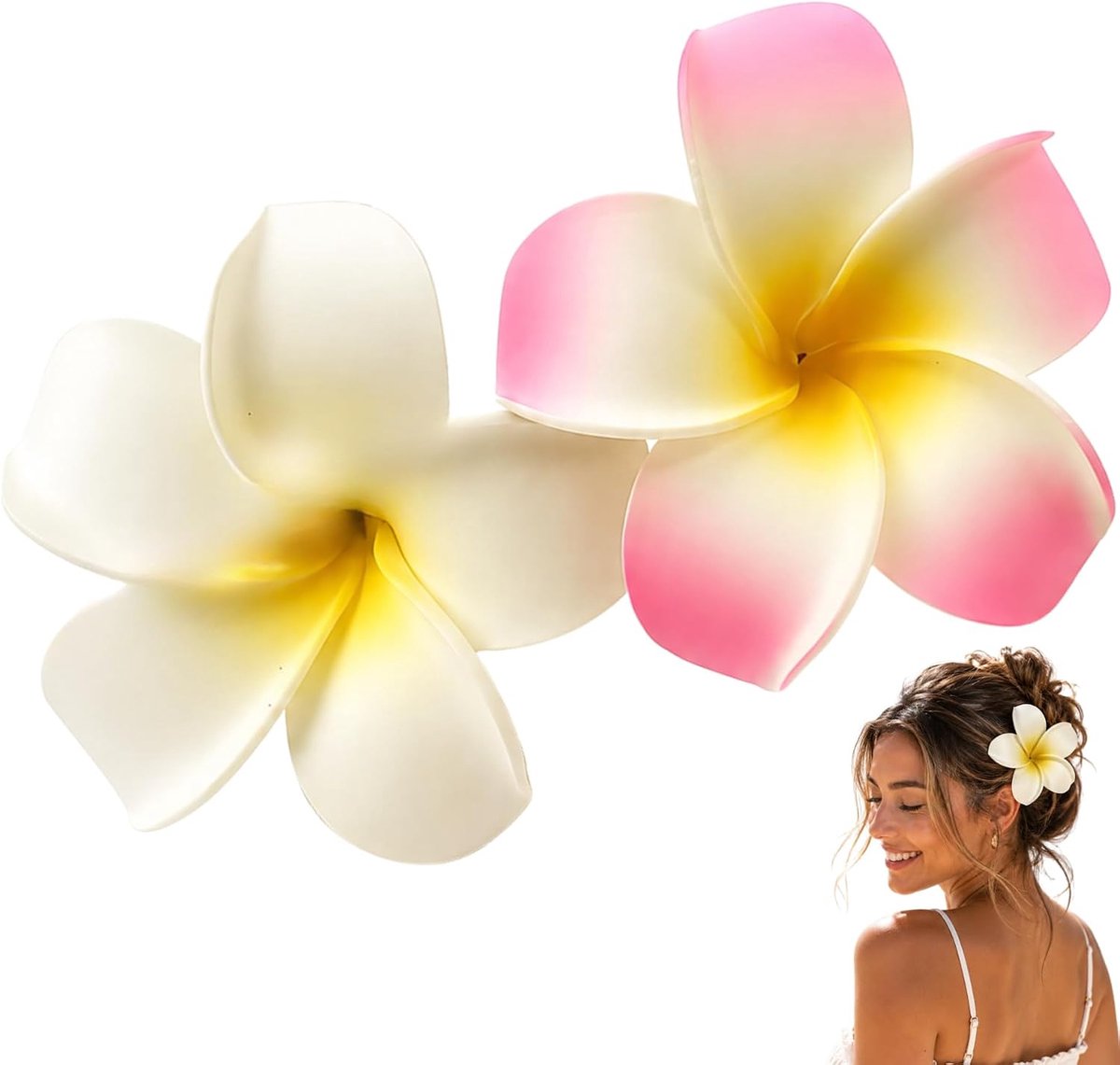 Haarspelden, Hawaiiaanse frangipani-plumeria schuimkopbloem, party, strand, haarspelden, clips en haarspelden
