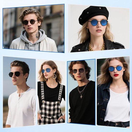 2 paar ronde retro zonnebril voor dames en heren, gepolariseerde klassieke zonnebril, rond met metalen frame, UV400-bescherming, vintage steampunk-bril voor dagelijks gebruik, hippie — afbeelding 5