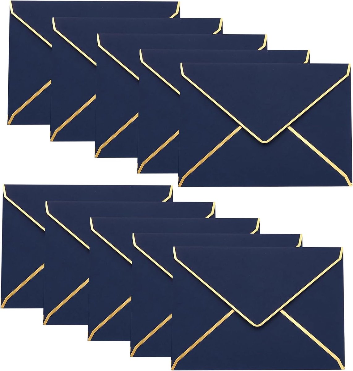 50 stuks A7 uitnodigingsenveloppen, 5 x 7 inch kaartenveloppen, V-flapenveloppen met gouden rand voor huwelijkscadeaukaarten, uitnodigingen, afstuderen, babydouche, feestjes (blauw)