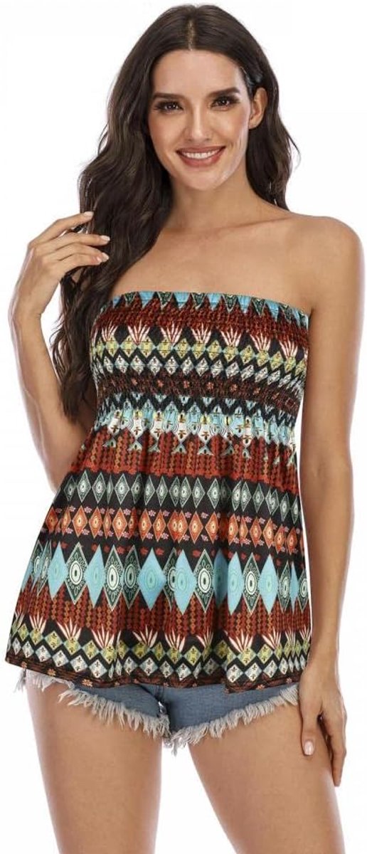Strapless Top Mouwloos Tube Top Strapless Strech Geplooide Blouse Tuniek Casual Tank Tube Top Blouse voor Zomervakantie, A-veelkleurig, M