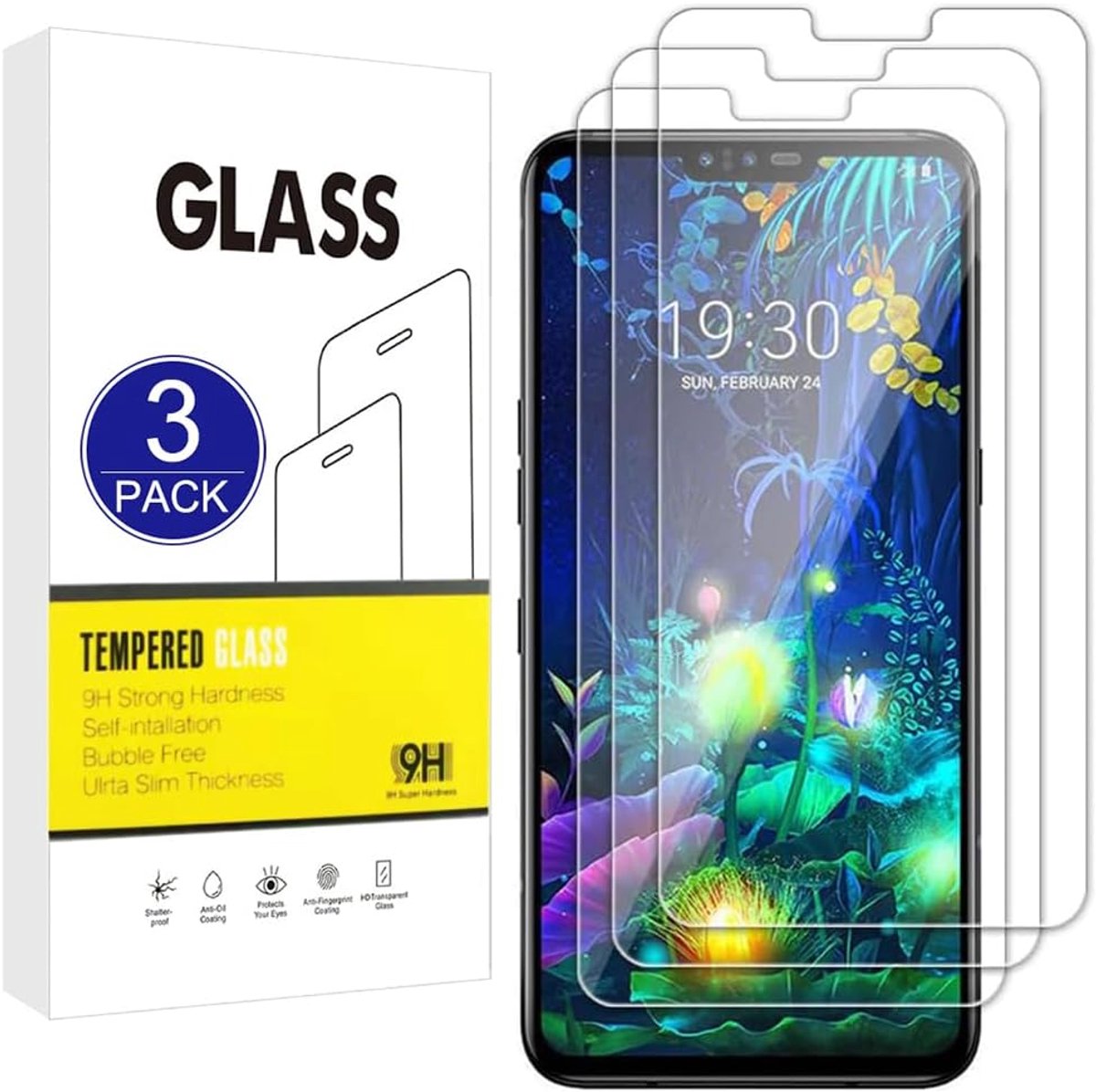 Compatibel met LG V50 ThinQ Schermbeschermer, 3 Pack [9H Hardheid,Hoge Gevoeligheid,Breukvast] 2.5D High Definition Gehard Glasfolie
